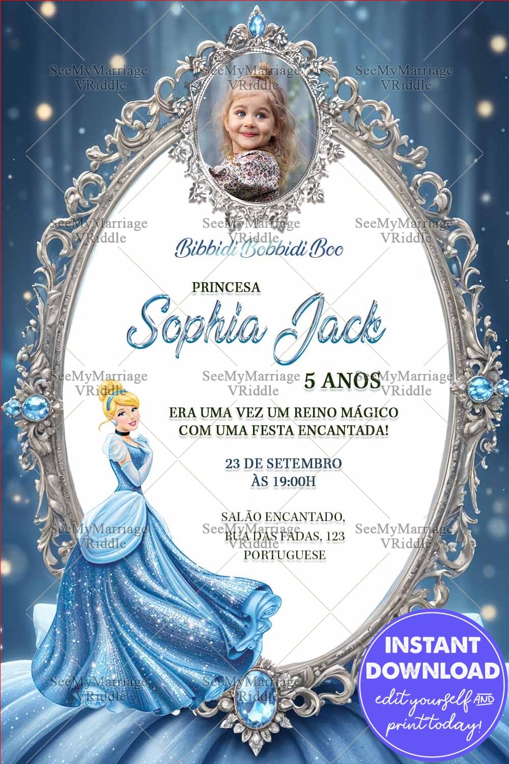 Convite de Festa Encantada com Tema Cinderela