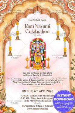 Sri Ram Navami Invitation Card with Traditional Arch & Floral Decor