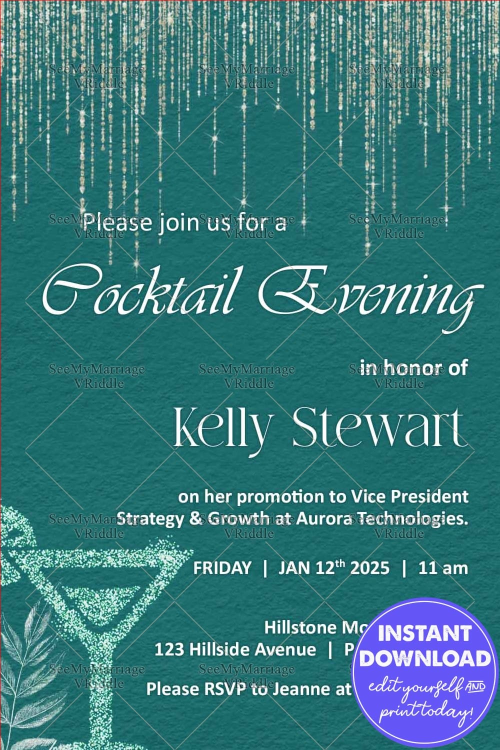 Teal Theme Cocktail Party and Promotion Party Invitation Card with Lights Sparkle