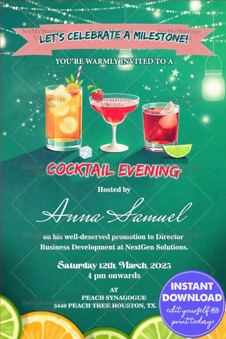Green Background Cocktail Party and Promotion Party Invitation Card with Glasses and Sparkles