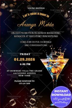 Martini Glass & Black Theme Cocktail Party and Promotion Party Invitation Card