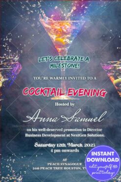 Splash Theme Cocktail Party and Promotion Party Invitation Card with Martini Glasses