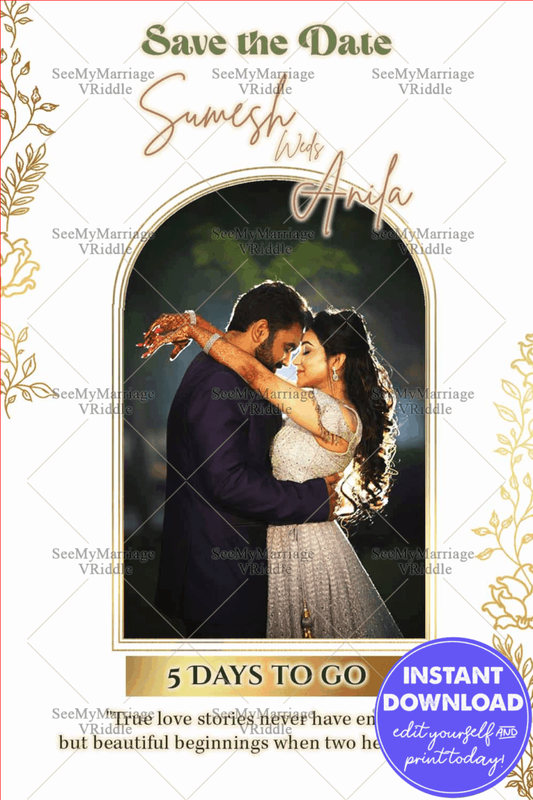 Elegant Save the Date Wedding Card with Arch Frame and Gold Leaf Accents