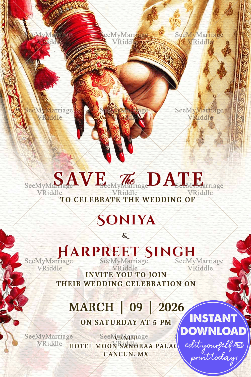 Wedding Save the Date Invitation Featuring Couple Holding Hands Design