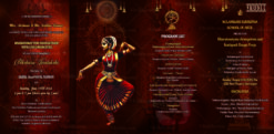Regal Red Themed Arangetram Brochure Invitation with Four-Fold Design and Gold Accents