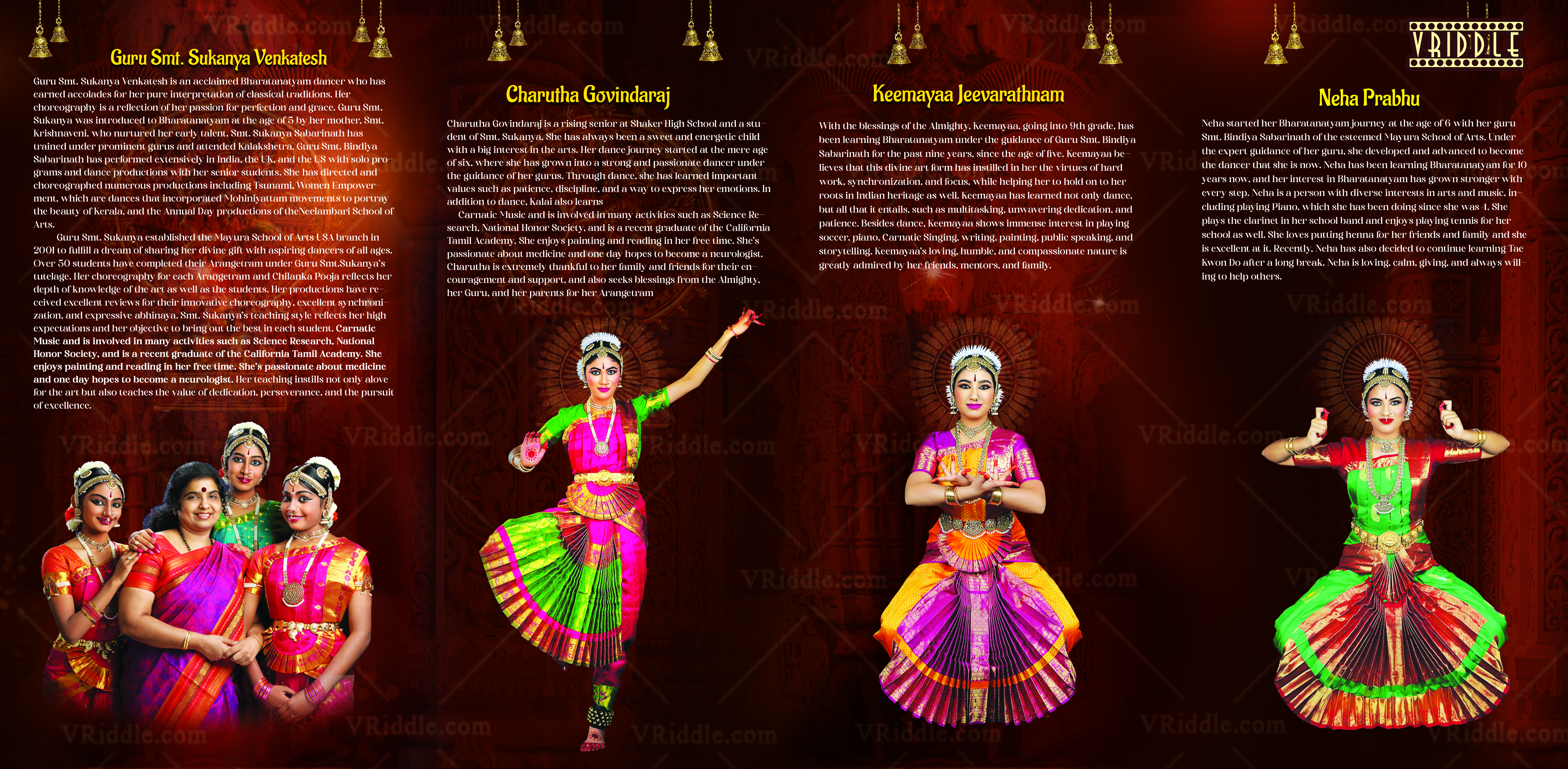 Regal Red Themed Arangetram Brochure Invitation with Four-Fold Design and Gold Accents