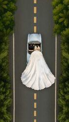 Beach view and Couple on Car Theme Christian Wedding Save the Date Video with Bride's Voluminous White Gown Flowing