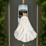 Beach view and Couple on Car Theme Christian Wedding Save the Date Video with Bride's Voluminous White Gown Flowing