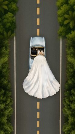 Beach view and Couple on Car Theme Christian Wedding Save the Date Video with Bride's Voluminous White Gown Flowing