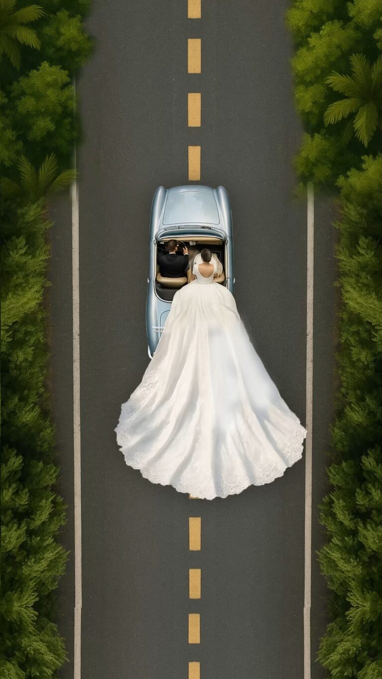 Beach view and Couple on Car Theme Christian Wedding Save the Date Video with Bride's Voluminous White Gown Flowing