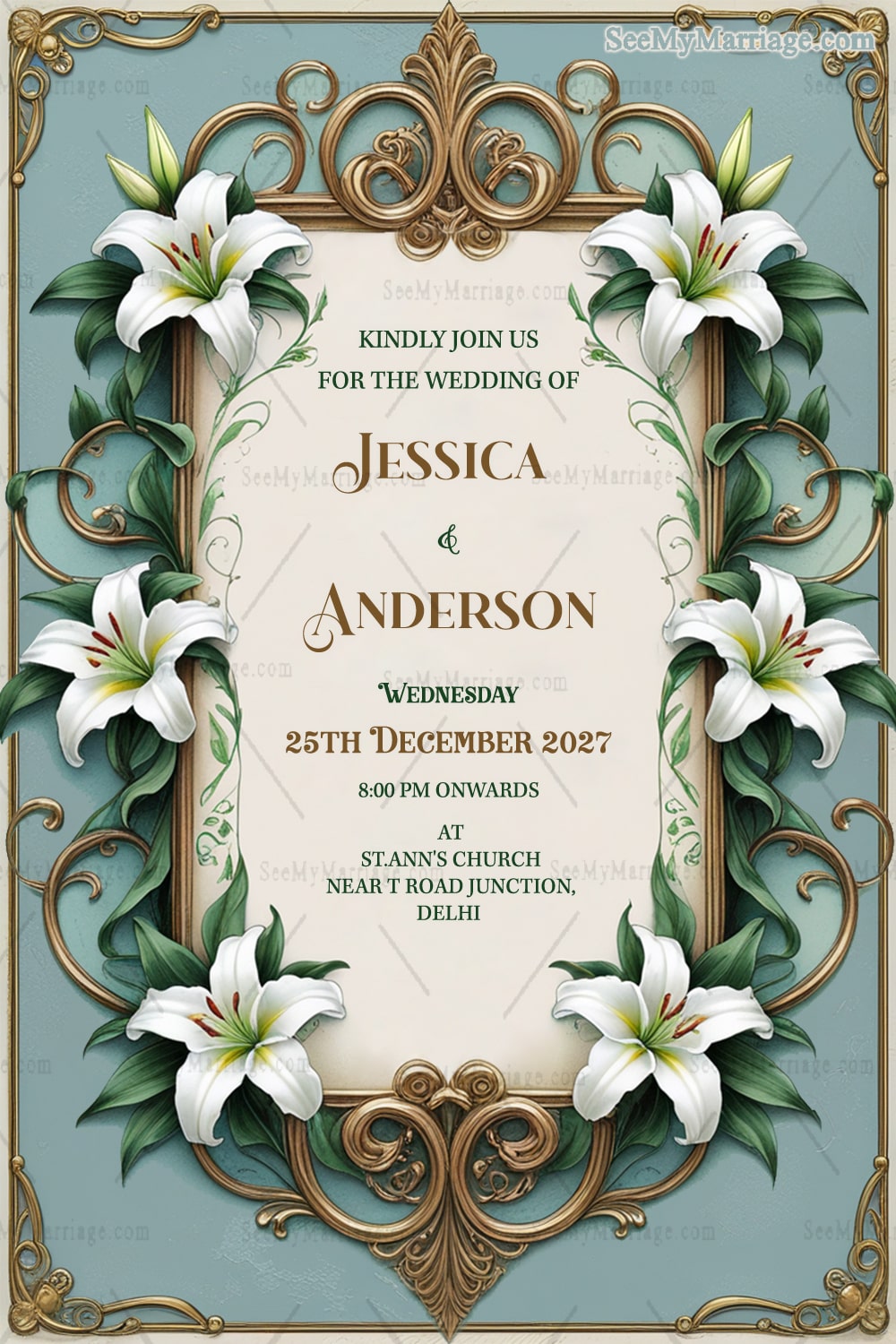 Classic Ornate Floral Themed Wedding Invitation with Elegant Vintage Accents
