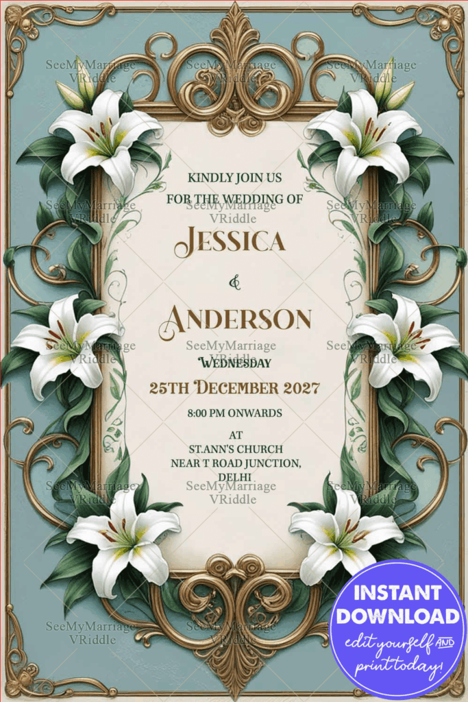 Classic Ornate Floral Themed Wedding Invitation with Elegant Vintage Accents