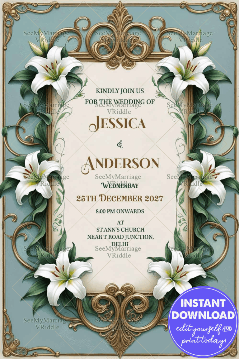 Classic Ornate Floral Themed Wedding Invitation with Elegant Vintage Accents