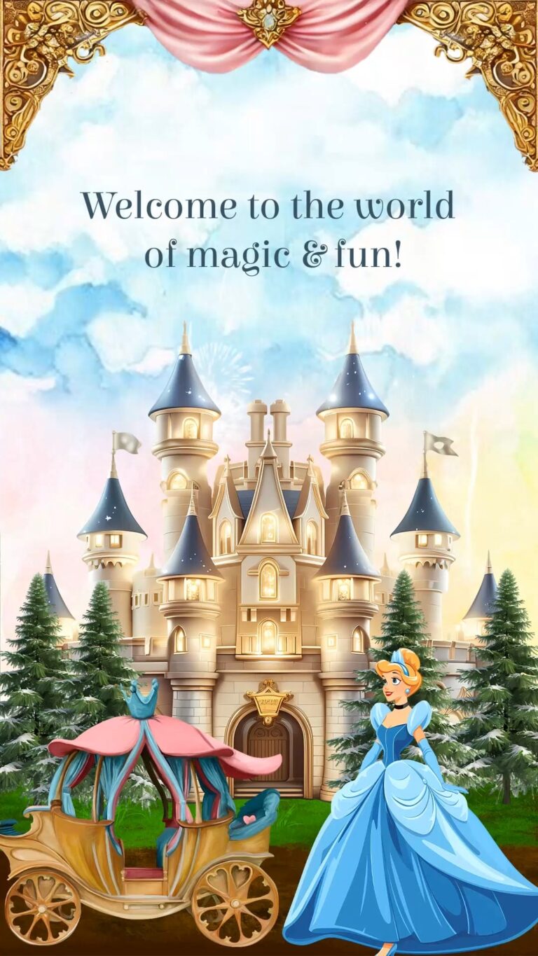 Disney Princess Theme Baby Welcome Invitation Video with Fairytale Castle Illustration