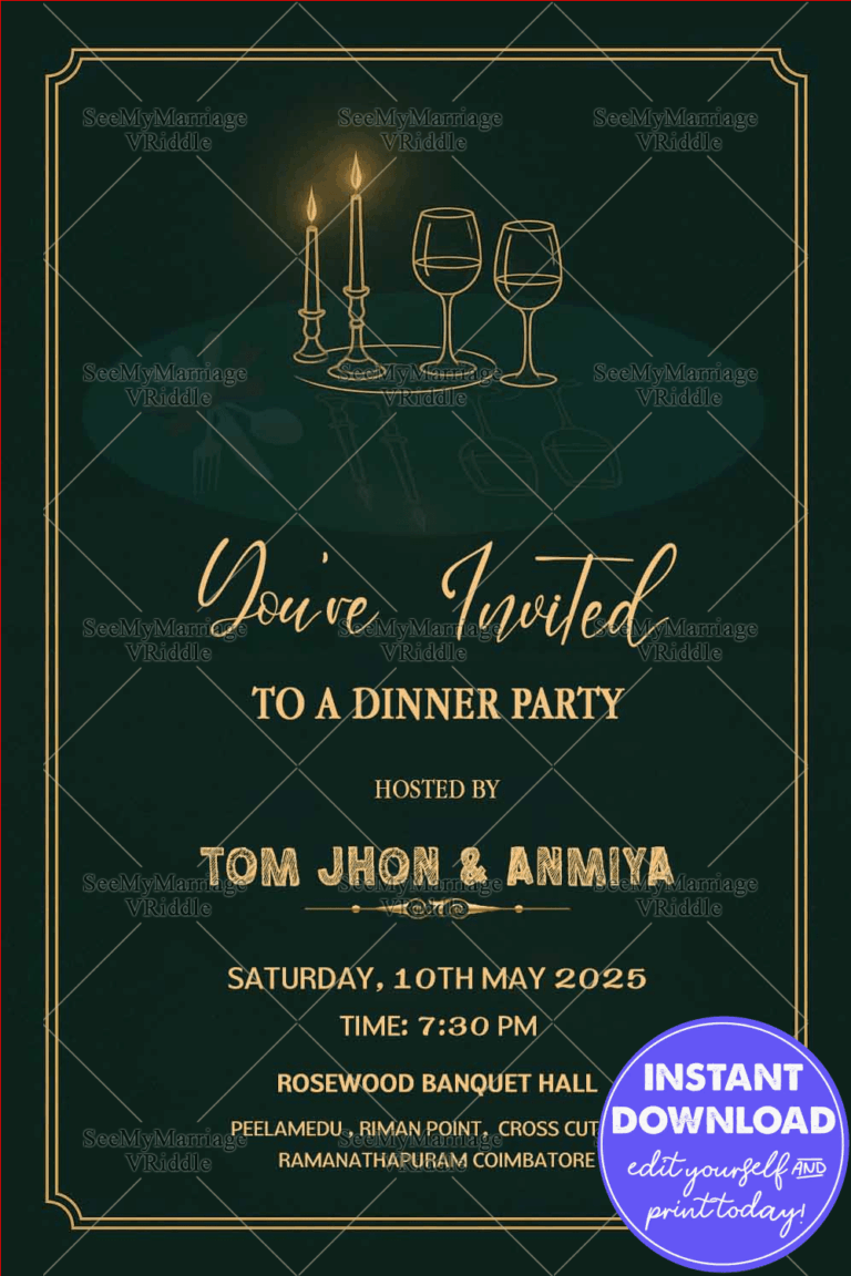 Elegant Candlelight Dinner Party Invitation Card in Dark Green Theme
