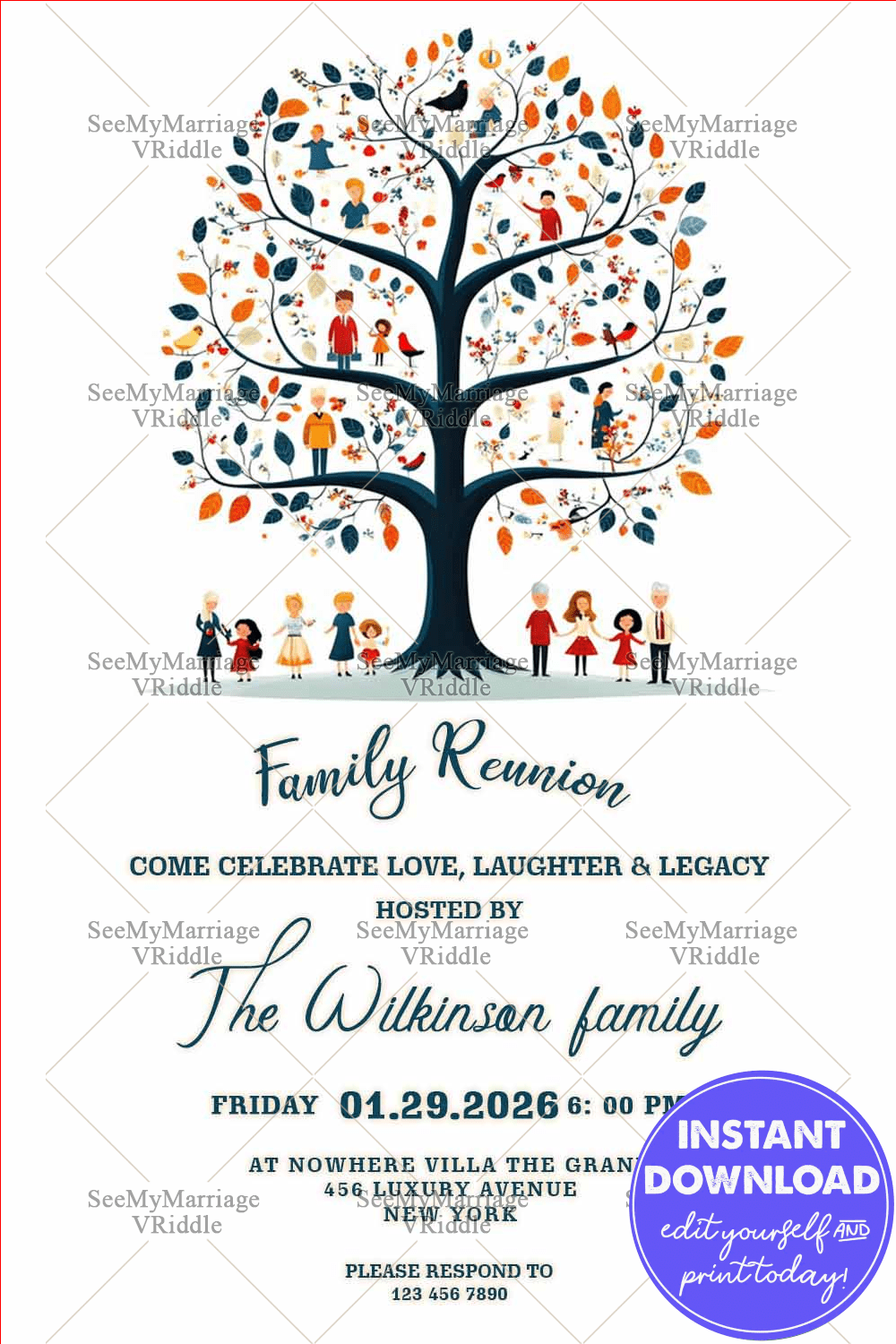 Family Reunion Invitation Strong Tree of Generations Together
