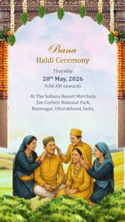 Garhwali Theme Wedding Invitation Video with Family Portrait, Mountain Backdrop and Haldi, Mehendi, Sangeet
