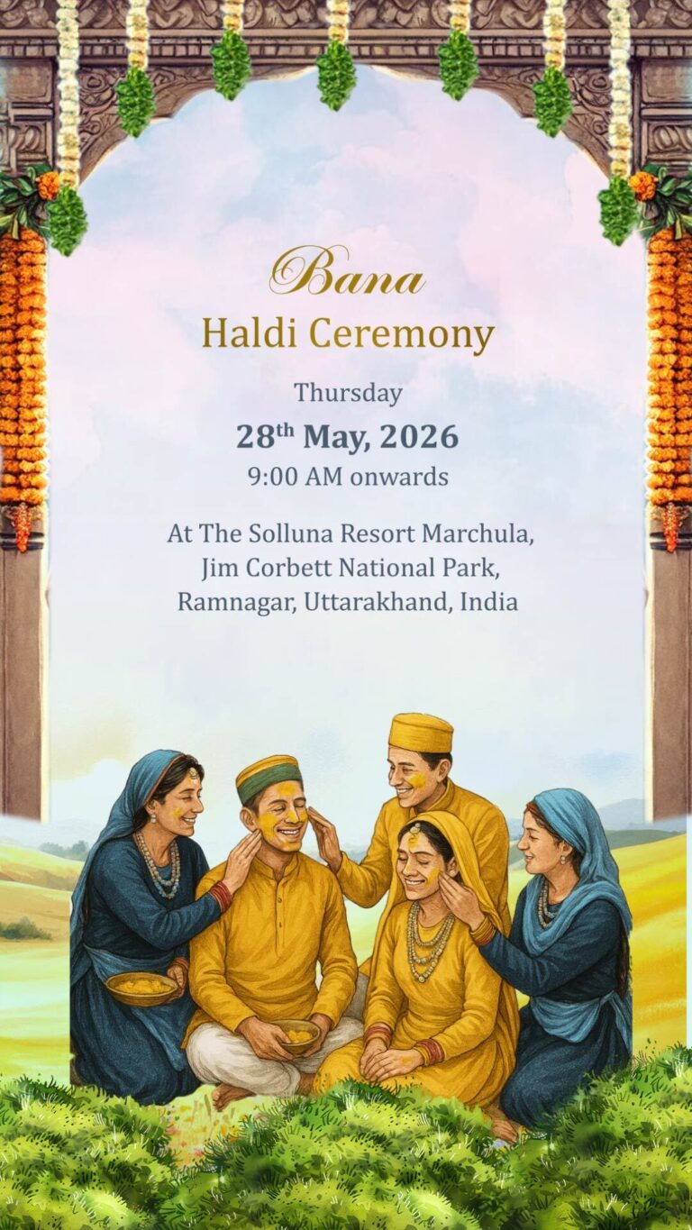 Garhwali Theme Wedding Invitation Video with Family Portrait, Mountain Backdrop and Haldi, Mehendi, Sangeet