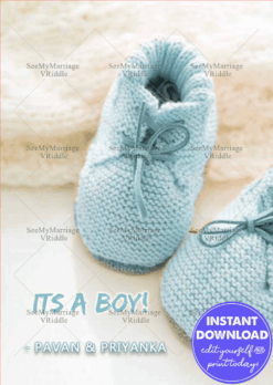 Gender Revealing Card: Tiny Blue Booties Announce a Bundle of Blue Joy