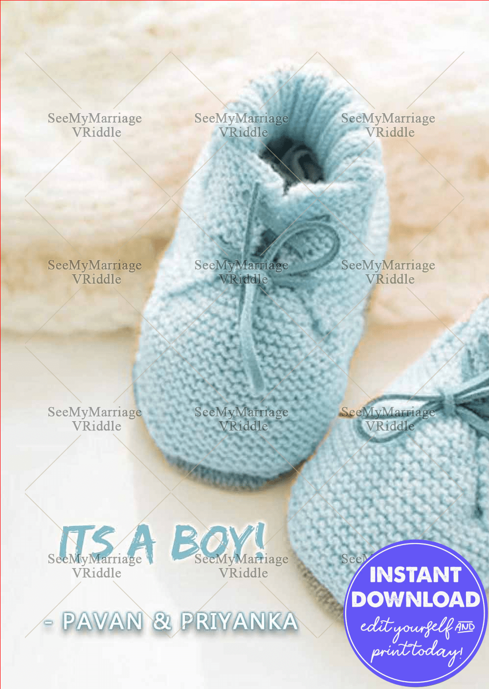 Gender Revealing Card Tiny Blue Booties Announce a Bundle of Blue Joy
