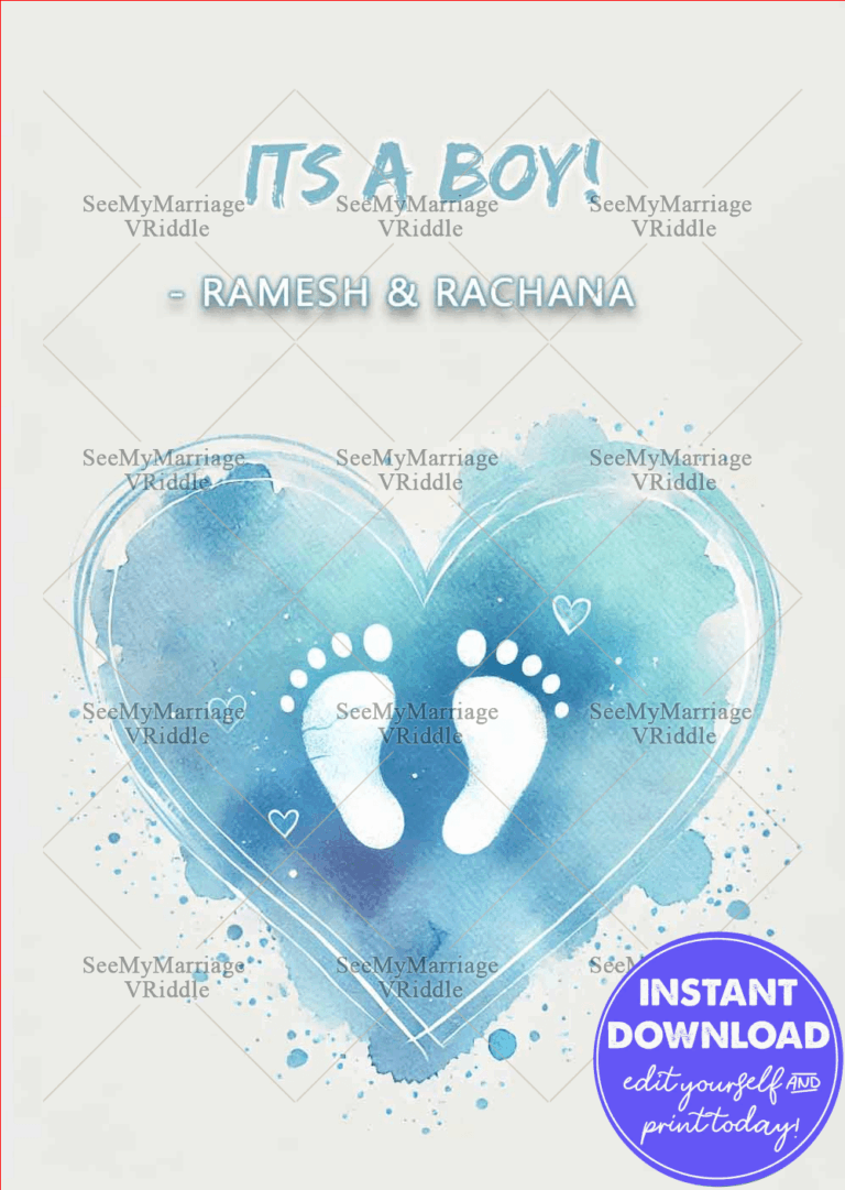 Gender Revealing card in Watercolor Blue Tiny Footprints Celebrating Our Little Boy