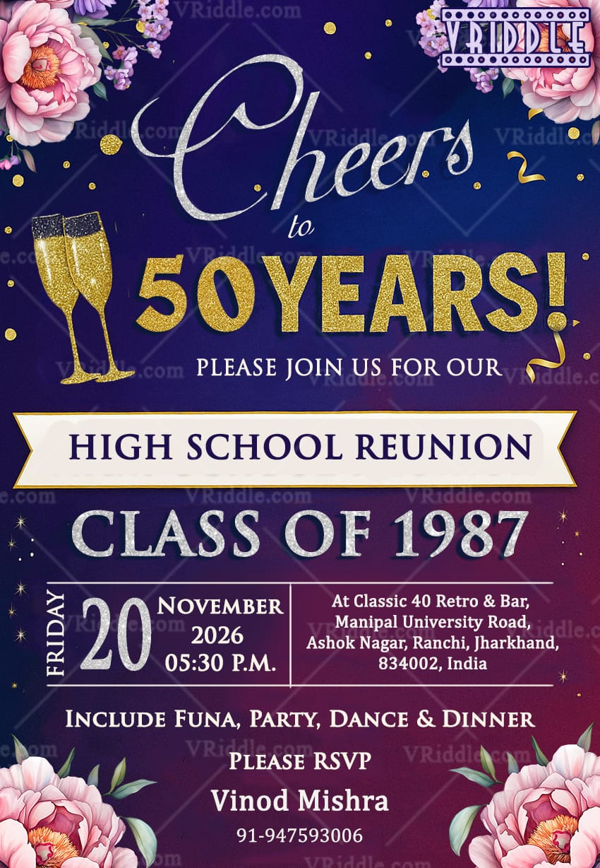 High School Reunion Party Invitation with Celebrating The 50-Year Anniversary of the Class