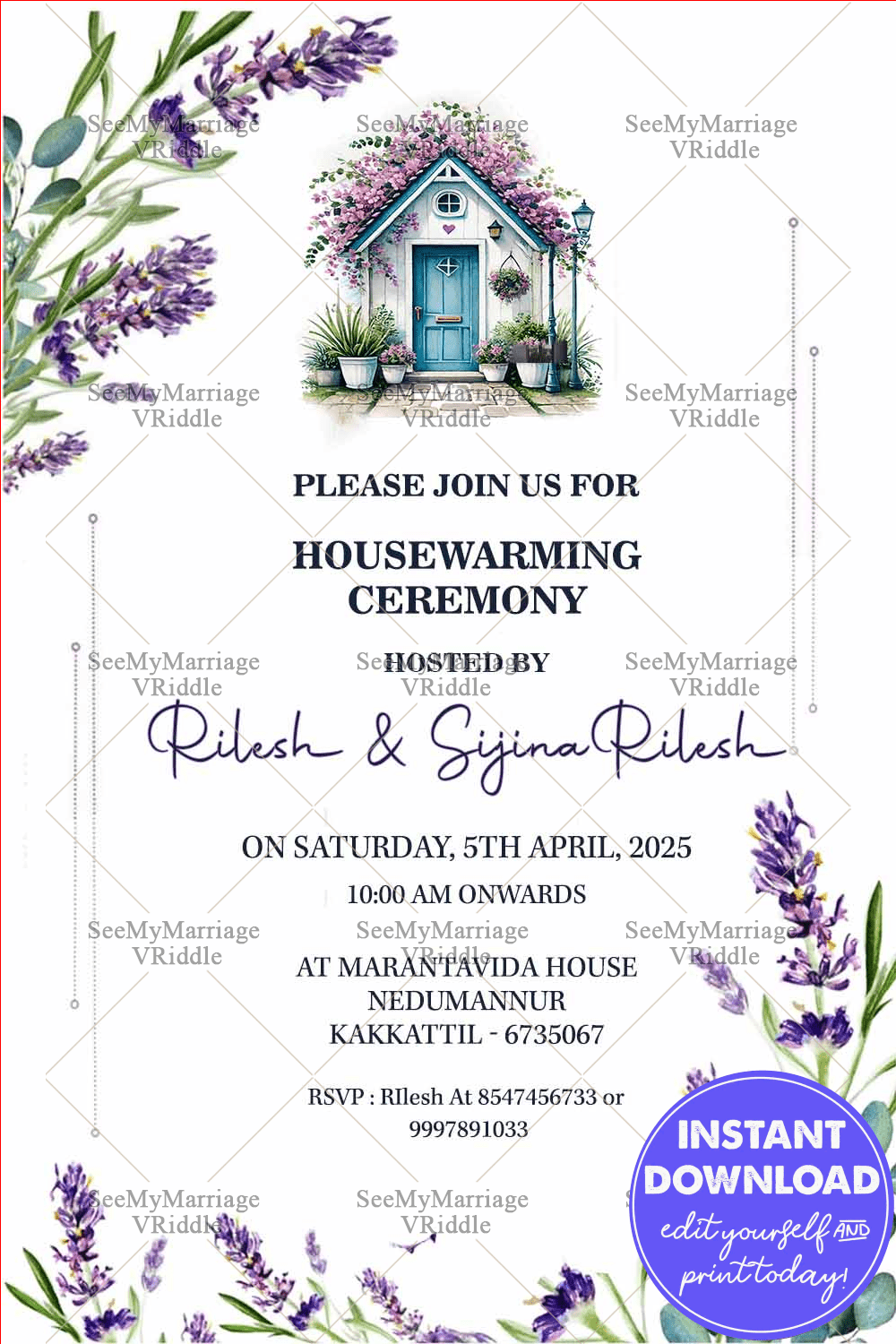 Housewarming Invitation with Cottage Charm A Watercolour Lavender Dream