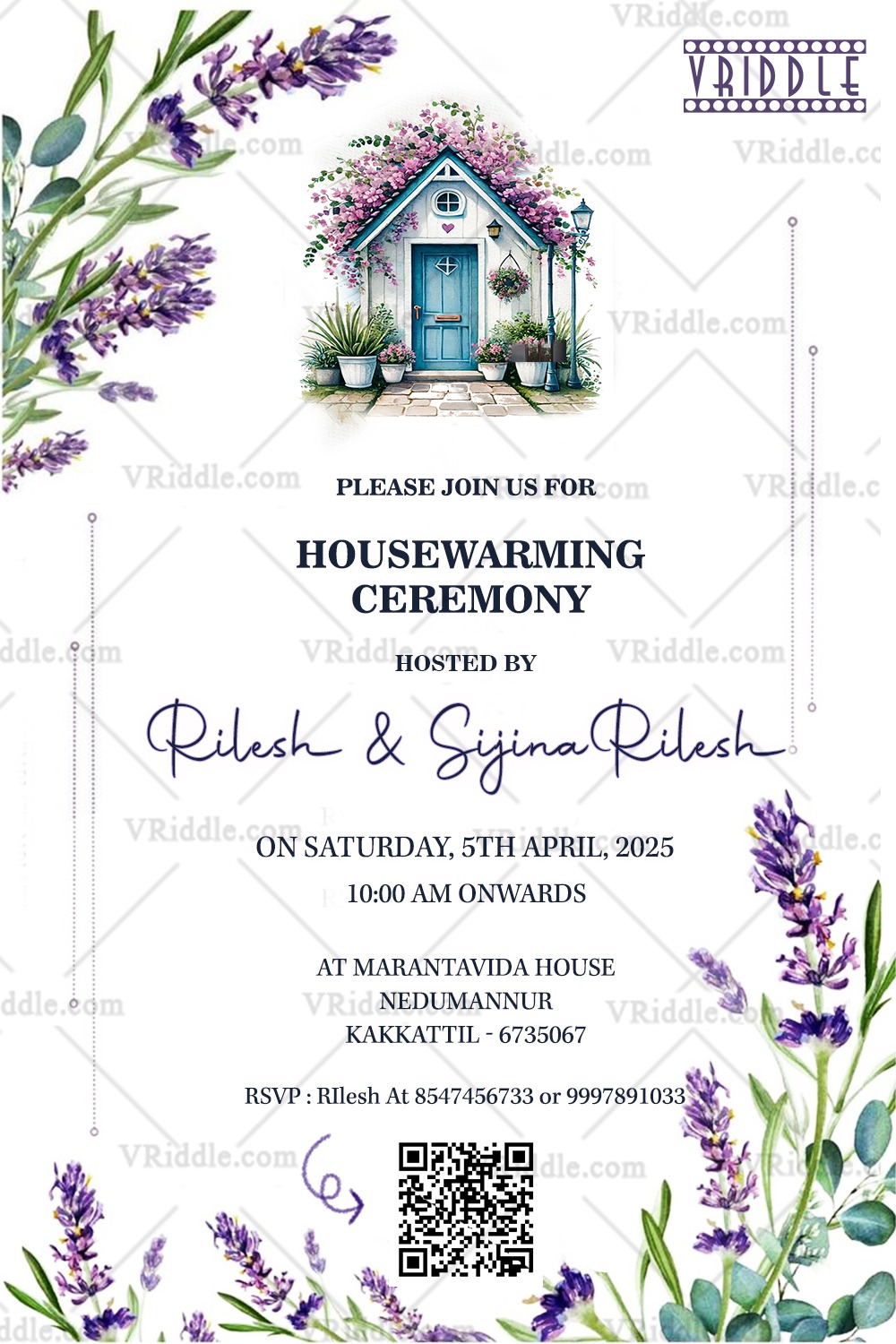 Housewarming Invitation with Cottage Charm A Watercolour Lavender Dream