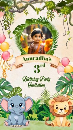 Jungle-Themed Kids Birthday Invitation Video with Add Image and Cute Safari Adventure