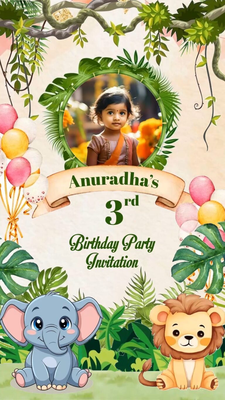 Jungle-Themed Kids Birthday Invitation Video with Add Image and Cute Safari Adventure