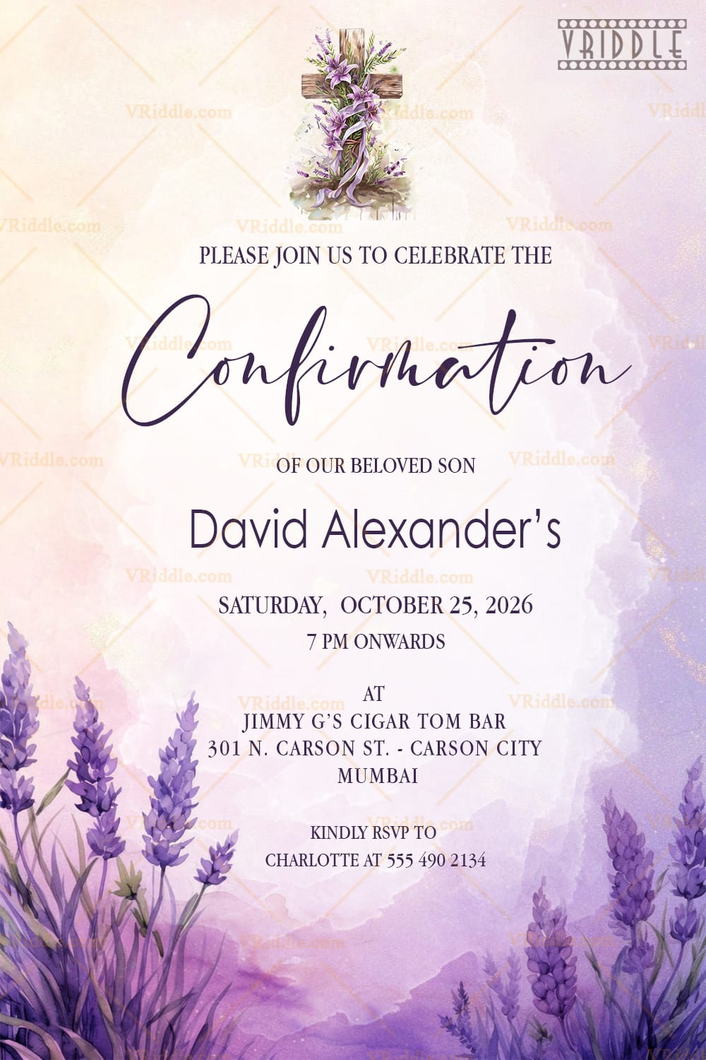 Lavender Theme Confirmation Invitation Card with Purple Lilies