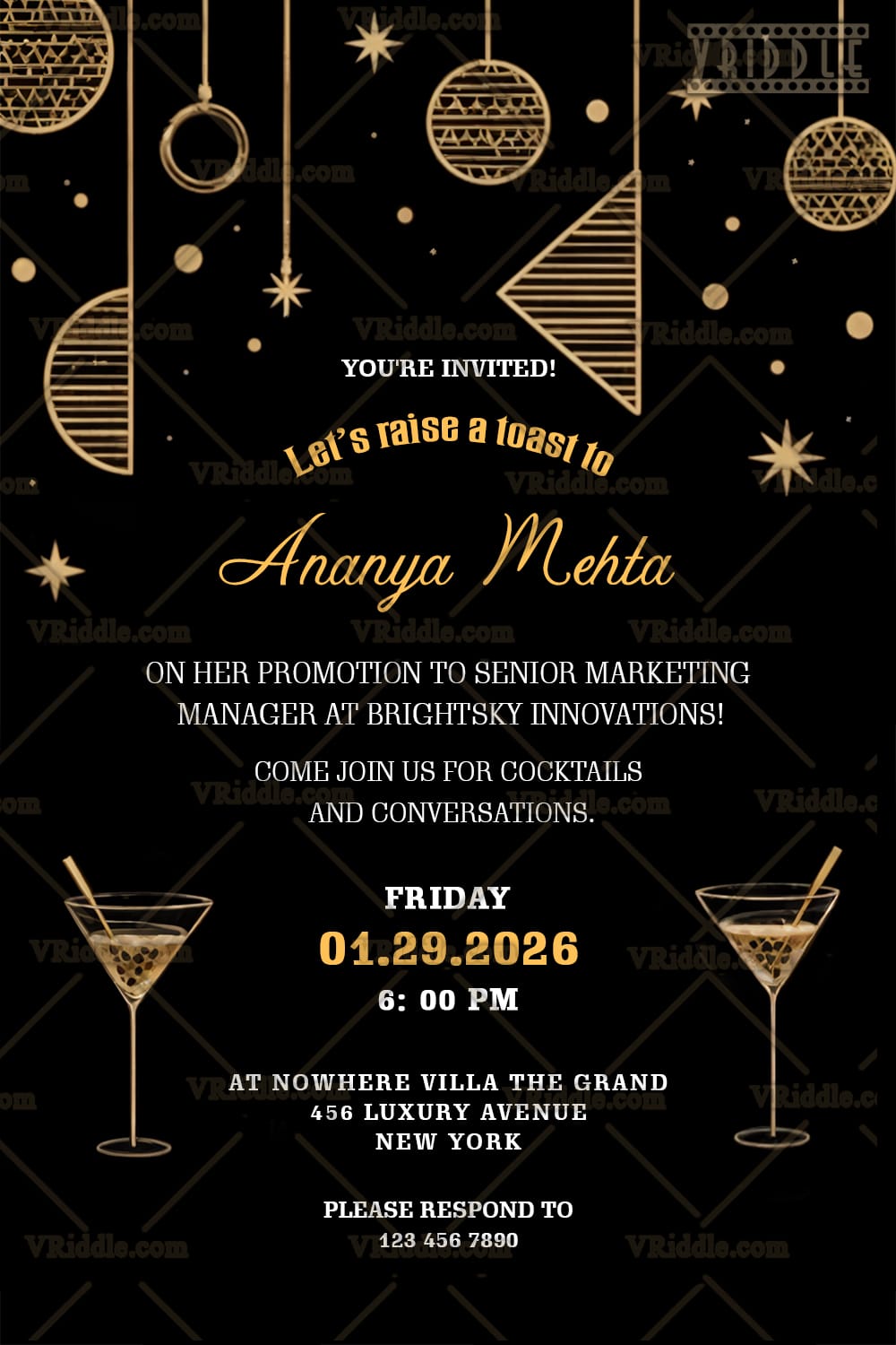 Promotion and Cocktail Party Invitation Card with Black Theme