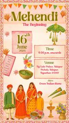 Rajasthani Shaadi Invitation Video with Family Illustration, Folk Art Design and Mehendi, Haldi, Sangeet