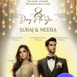 Royal Couple Illustration Wedding Countdown Invitation with String Lights and Hanging Floral Decorations