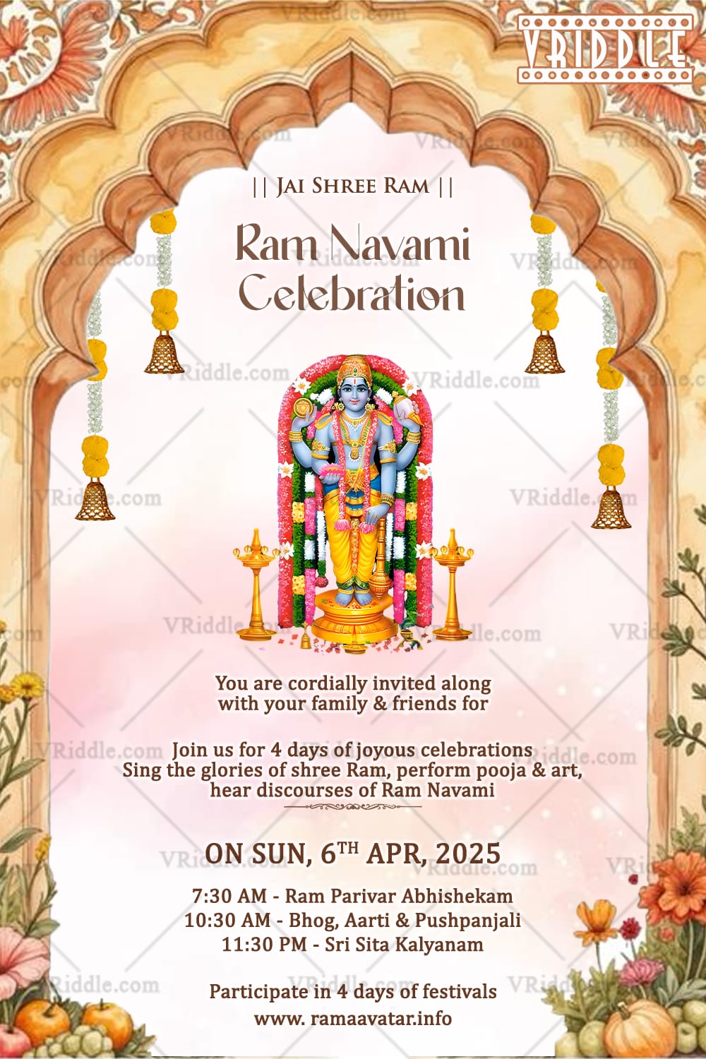 Sri Ram Navami Invitation Card with Traditional Arch & Floral Decor
