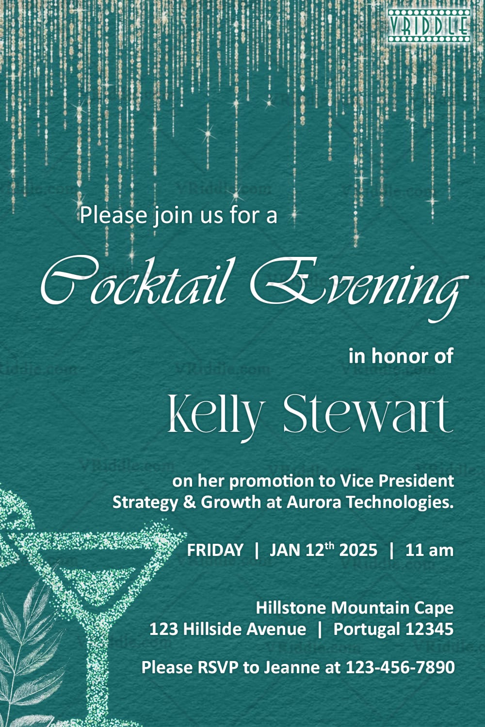 Teal Theme Cocktail Party and Promotion Party Invitation Card with Lights Sparkle