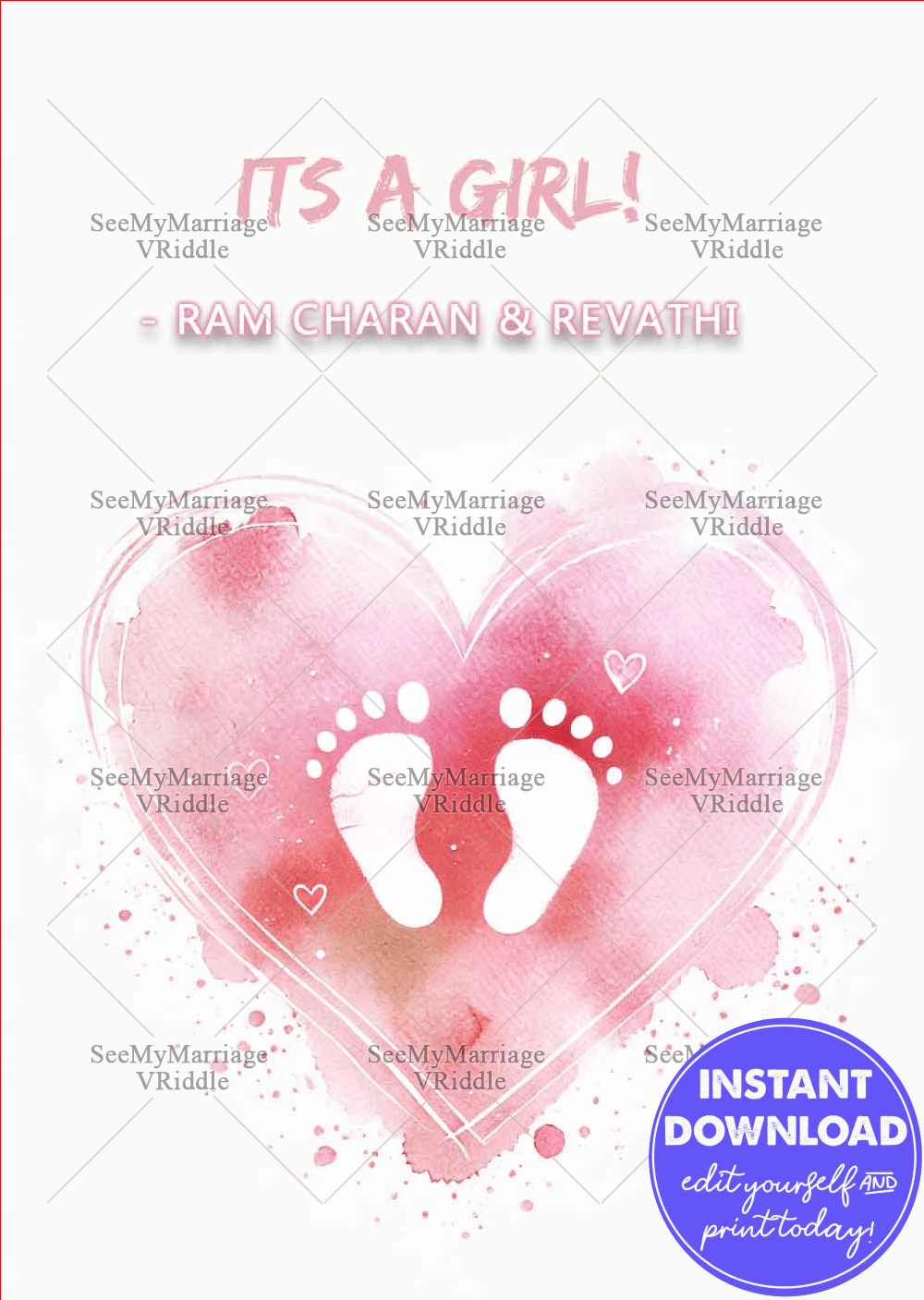 Tiny Pink Footprints in Watercolour - Gender Revealing Card Celebrating Our Little Girl