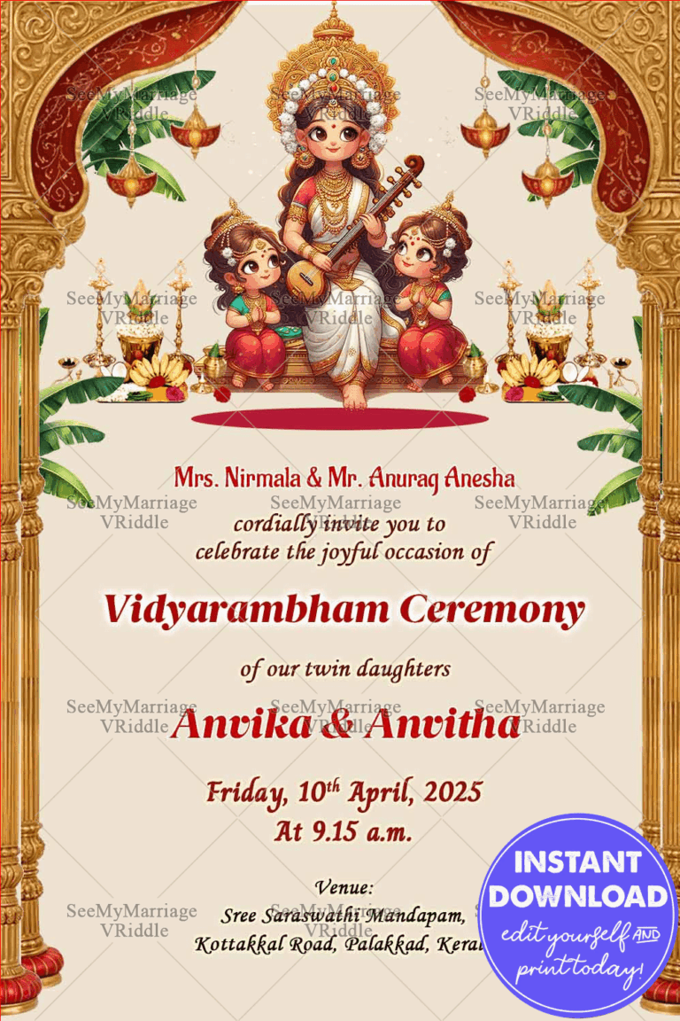Vidyarambham Twin Girls Invitation Saraswathy Blessings for First Writing Ceremony
