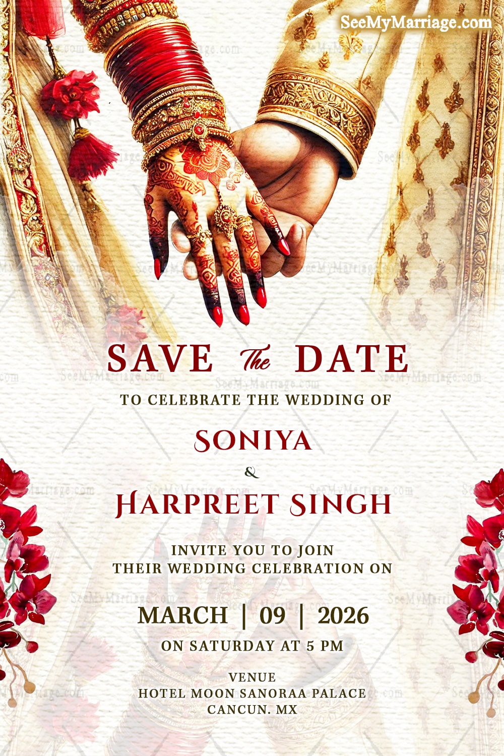 Wedding Save the Date Invitation Featuring Couple Holding Hands Design