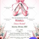 Dance Recital Invitation Card with Pink Ballet Shoes Tied with Ribbon Bow and Floral Accents