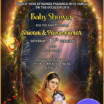 Divine Baby Shower Invitation Featuring Yashoda-Krishna Theme with Traditional Illustration