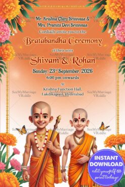 Nepali Bratabandha Ceremony with Twins Brothers and Orange Theme, Flowers