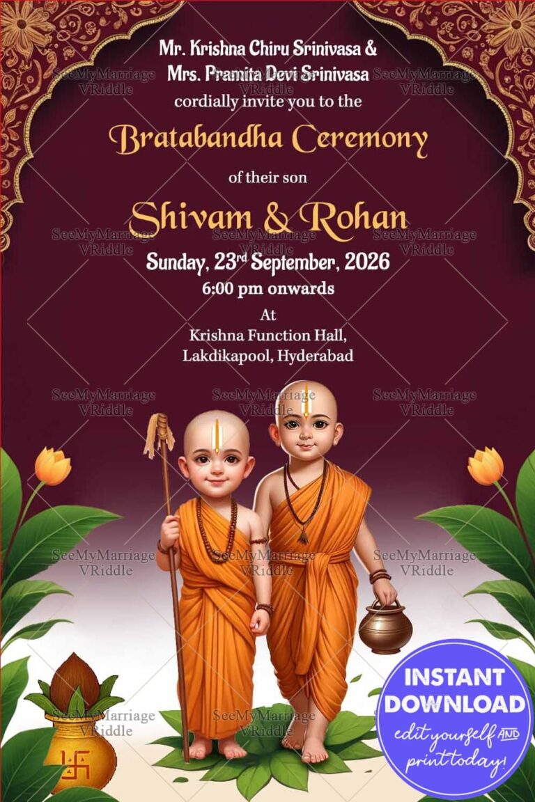 Twins Brothers Nepali Bratabandha Ceremony with Maroon Theme and kamandalu, danda