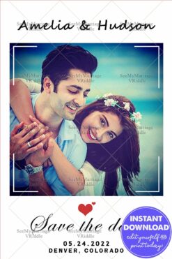 Save the Date Poster with Photo Strip Overlay and Floral Theme