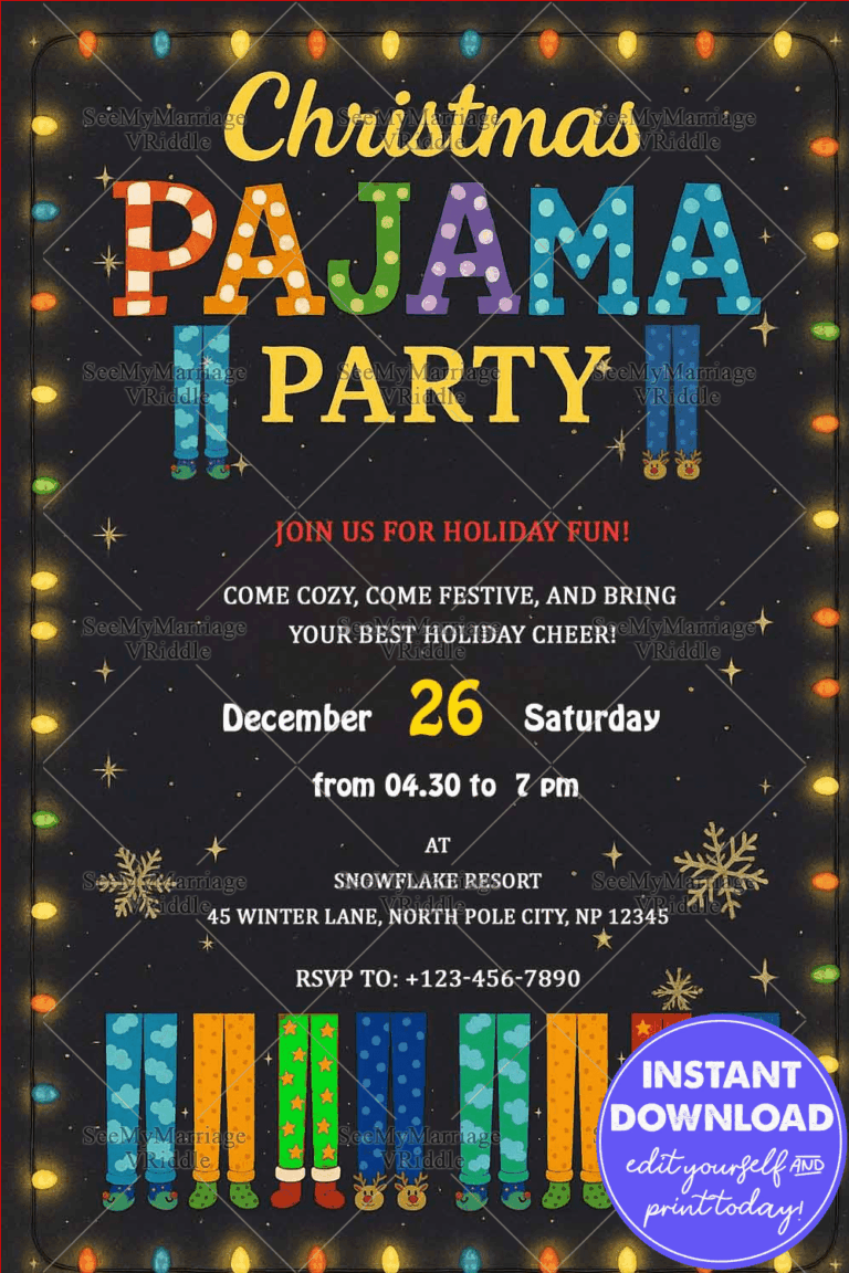 Christmas Pajama Party Invitation A Cozy Celebration in Festive Lights and Playful Pajamas