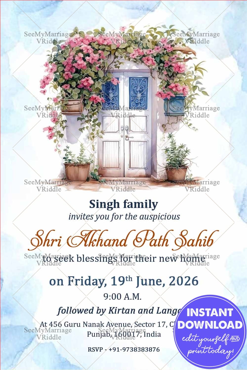 Akhand Path Sahib Invitation Card with Sikh Housewarming Template New House Sukhmani Sahib Path Invitation Card, Punjabi Housewarming