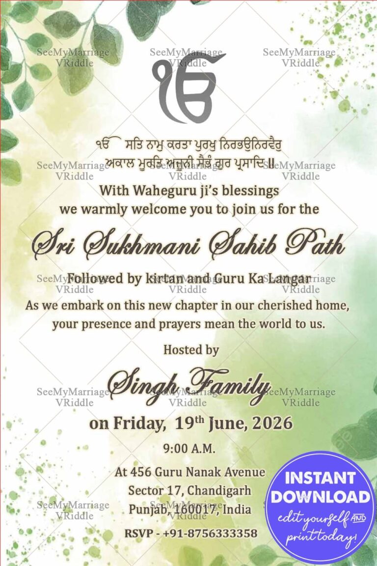 Sukhmani Sahib Path Card with Editable Invite for Akhand Path, Digital, Housewarming Invitation Punjabi, Sehaj Path Printable