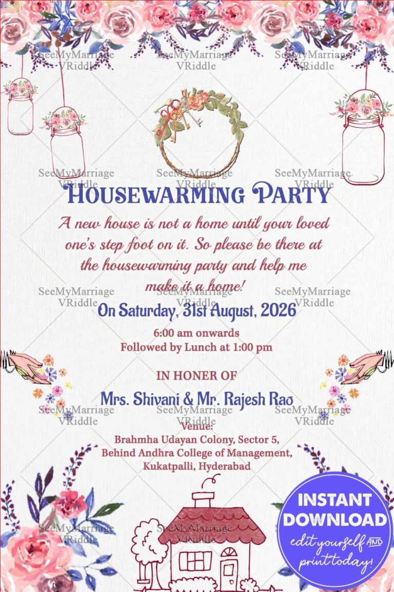 Rose Garland Housewarming Invitation Card with Elegant New Home and Cottage Theme