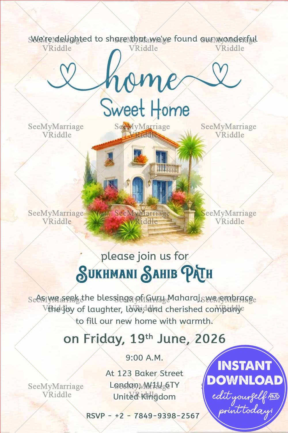 Sukhmani Sahib Path Housewarming Card with Digital, E-Card, E-Invite, Sikh Invitations, Punjabi, Akhand Path