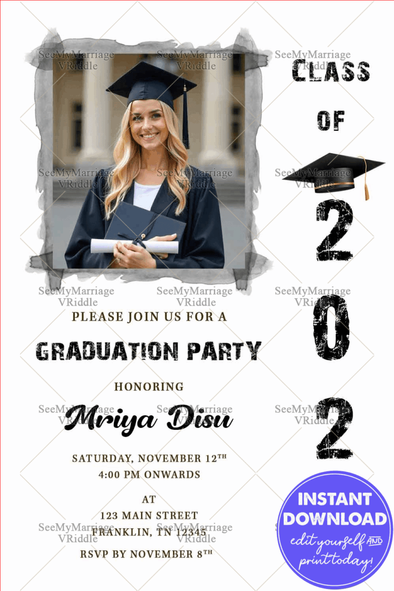 Modern Black and White Graduation Party Invitation with Photo and Bold Year Design